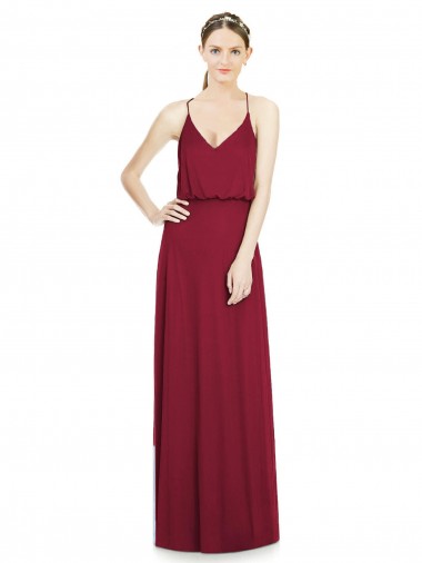 Soft Chiffon V-Neck A-Line Burgundy Evening Gowns / Bridesmaid Dress Manchester