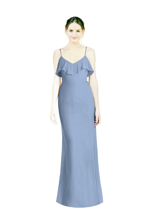 Soft Chiffon V-Neck Open Back A-Line Dusty Blue Bridesmaid Dresses Manchester