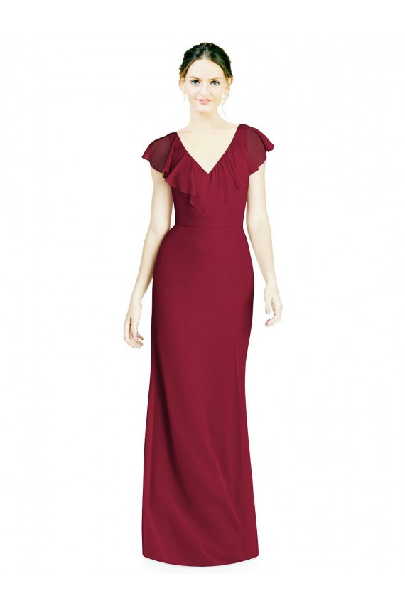 Soft Chiffon V-Neck V-Back Trumpet Burgundy Bridesmaid Dress Manchester