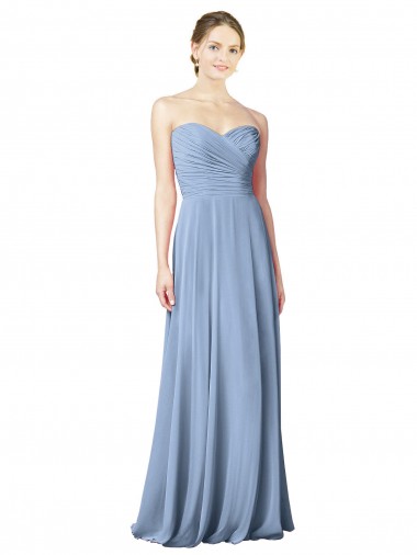 Chiffon Strapless Low Back A-Line Dusty Blue Wedding Party Dress Manchester