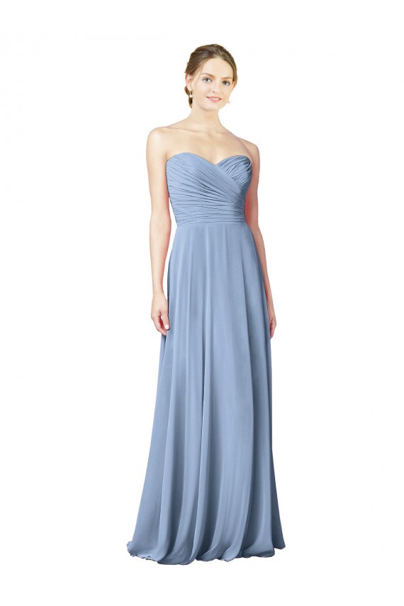 Chiffon Strapless Low Back A-Line Dusty Blue Wedding Party Dress Manchester