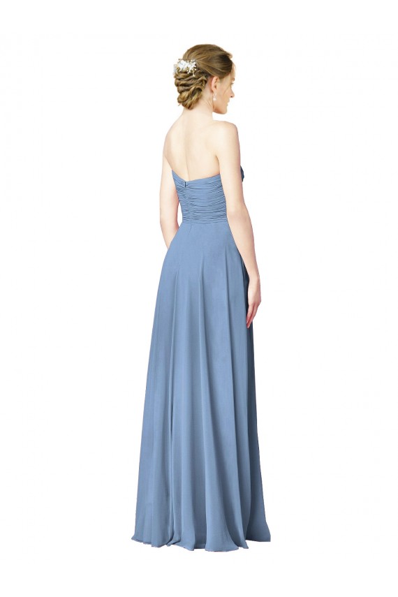 Chiffon Strapless Low Back A-Line Dusty Blue Wedding Party Dress Manchester