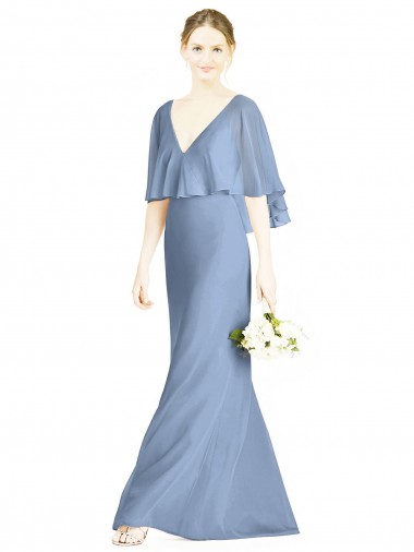 Soft Chiffon V-Neck Trumpet Dusty Blue Bridesmaid Dress Manchester