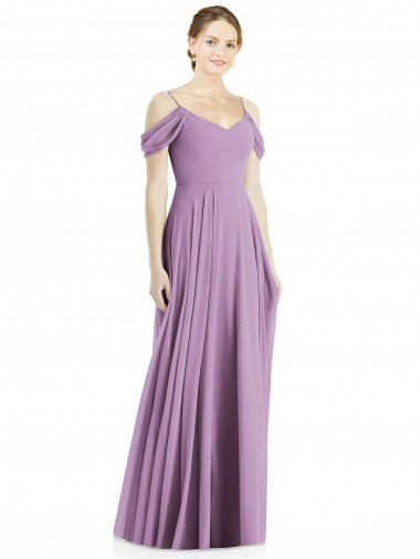 Soft Chiffon Spaghetti Straps Low Back A-Line Dark Lavender Semi Formal Evening Dress / Bridesmaid Dress Manchester