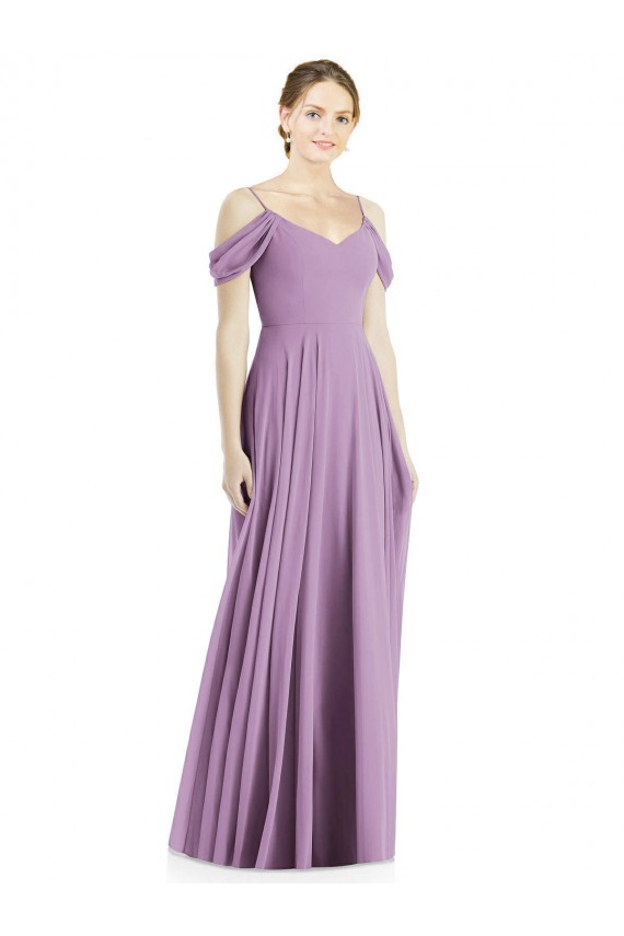 Soft Chiffon Spaghetti Straps Low Back A-Line Dark Lavender Semi Formal Evening Dress / Bridesmaid Dress Manchester