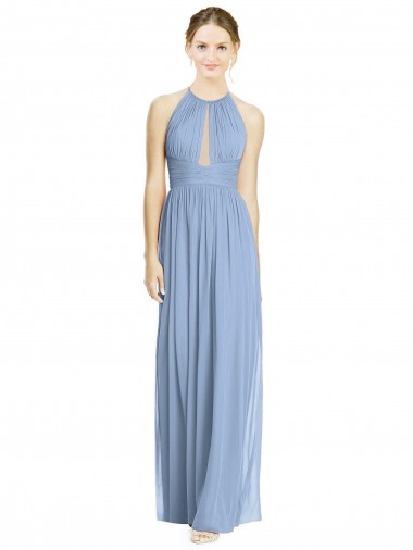 Chiffon Halter Neck A-Line Dusty Blue Wedding Party Dress Manchester