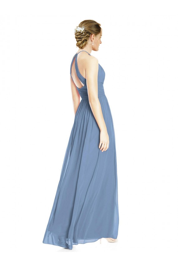 Chiffon Halter Neck A-Line Dusty Blue Wedding Party Dress Manchester