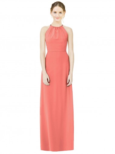Soft Chiffon Halter Neck Keyhole Back A-Line Coral Bridesmaid Dress Manchester