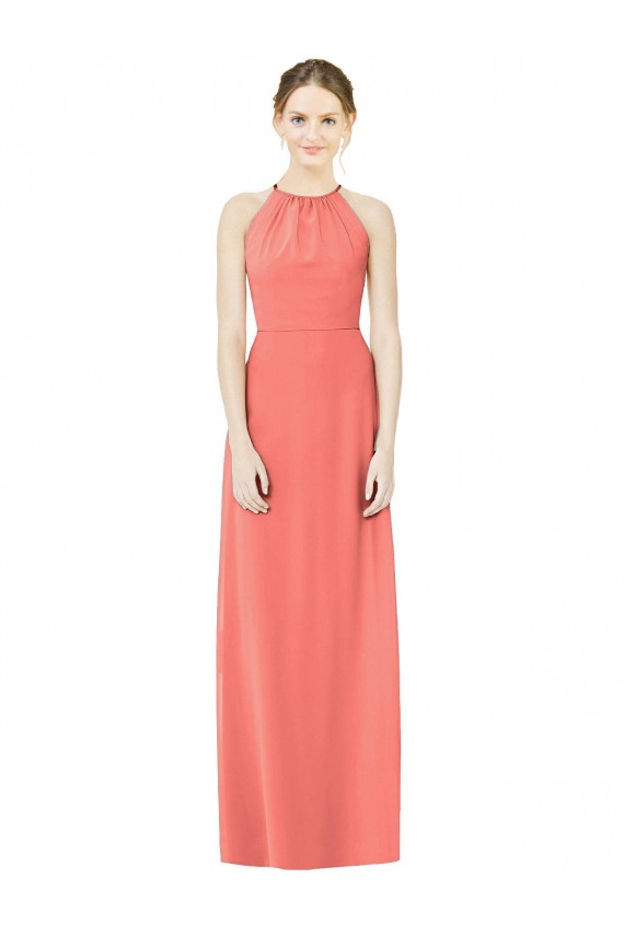 Soft Chiffon Halter Neck Keyhole Back A-Line Coral Bridesmaid Dress Manchester