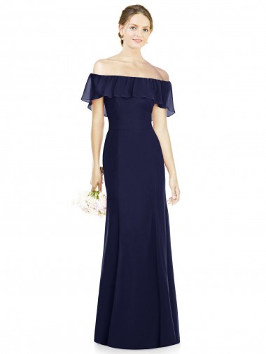 Soft Chiffon Off the Shoulder Trumpet Dark Navy Bridesmaid Dress Manchester