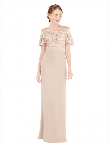 Soft Chiffon & Lace Off the Shoulder A-Line Champagne Prom Dress / Bridesmaid Dress Manchester