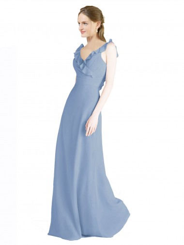 Chiffon V-Neck Open Back A-Line Dusty Blue Bridesmaid Dress Manchester