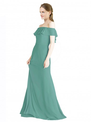 Soft Chiffon Off the Shoulder A-Line Icelandic Silver Bridal Party Dress Manchester