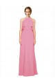 Soft Chiffon High Neck Low Back A-Line Skin Pink Bridesmaid Dress Manchester