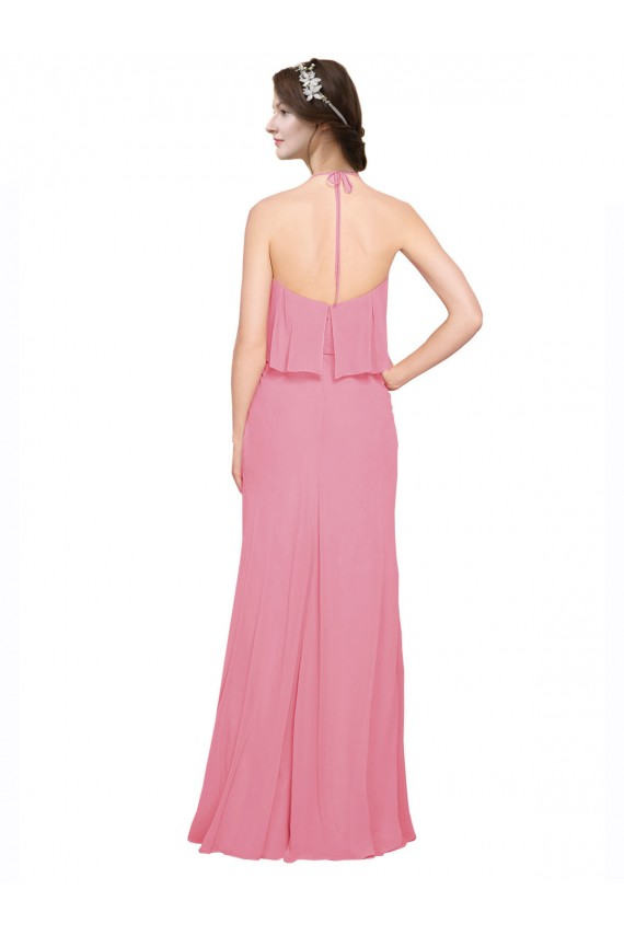 Soft Chiffon High Neck Low Back A-Line Skin Pink Bridesmaid Dress Manchester