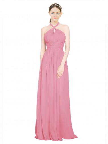 Chiffon V-Neck A-Line Skin Pink Bridesmaid Dress / Evening Dress Manchester