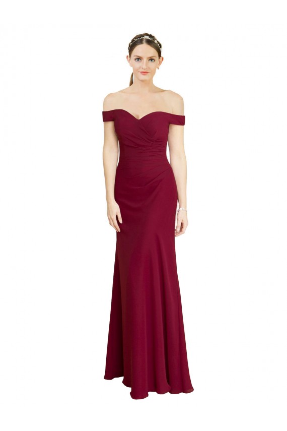 Soft Chiffon Off the Shoulder Mermaid Burgundy Black Tie Prom Dress / Bridesmaid Dress Manchester