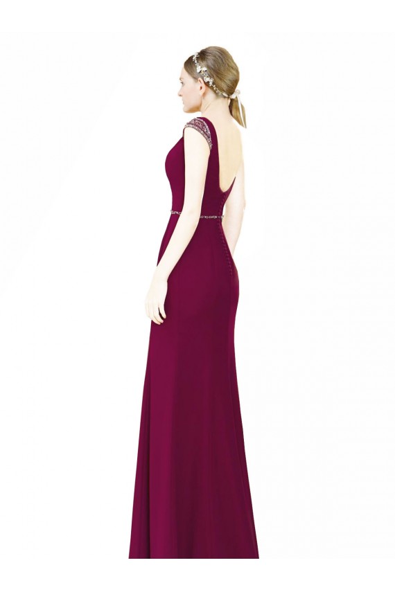 Soft Chiffon High Neck Low Back A-Line Burgundy Bridesmaid Dress Manchester