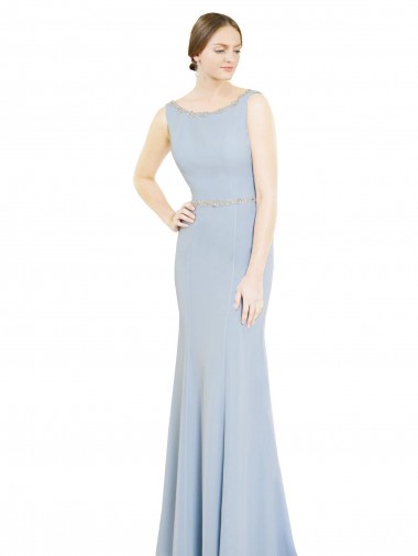Soft Chiffon High Neck Low Back A-Line Light Sky Blue Bridesmaid Dress Manchester