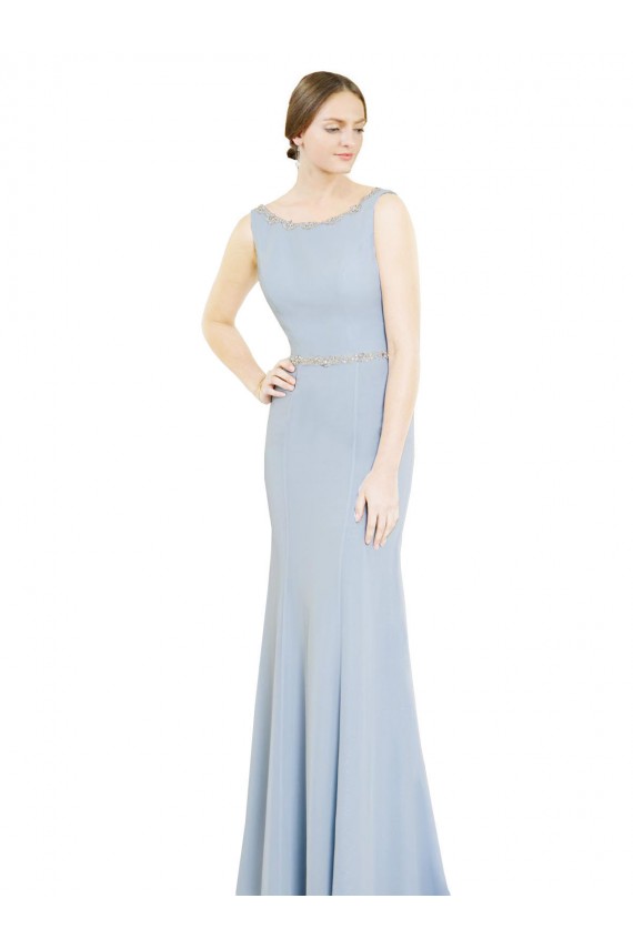 Soft Chiffon High Neck Low Back A-Line Light Sky Blue Bridesmaid Dress Manchester