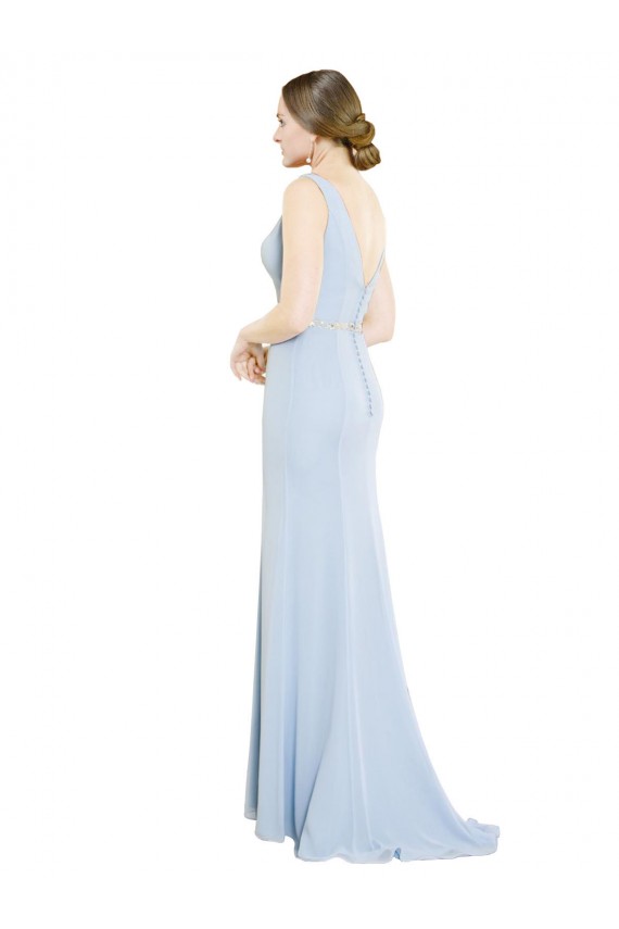 Soft Chiffon High Neck Low Back A-Line Light Sky Blue Bridesmaid Dress Manchester