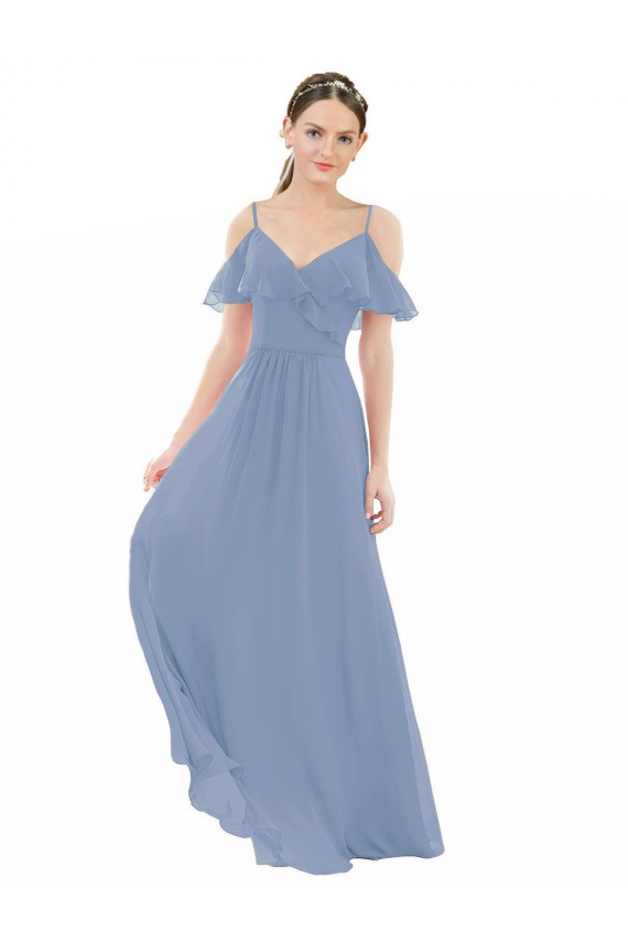 Lxue Chiffon V-Neck A-Line Dusty Blue Bridesmaid Dress Manchester
