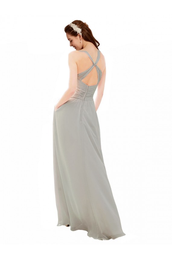 Soft Chiffon V-Neck Open Back A-Line Silver Bridesmaid Dress Manchester