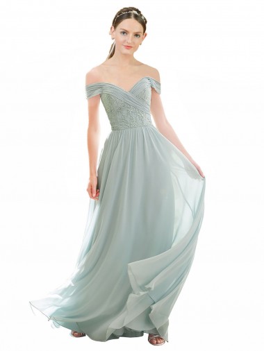 Soft Chiffon & Lace Off the Shoulder A-Line Sea Glass Bridesmaid Dress Manchester