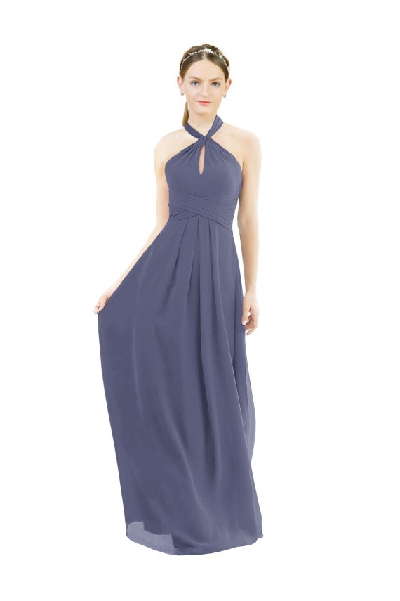Soft Chiffon Halter Neck Low Back A-Line Silver Stone Bridesmaid Dress Manchester
