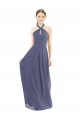 Soft Chiffon Halter Neck Low Back A-Line Silver Stone Bridesmaid Dress Manchester