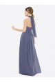 Soft Chiffon Halter Neck Low Back A-Line Silver Stone Bridesmaid Dress Manchester