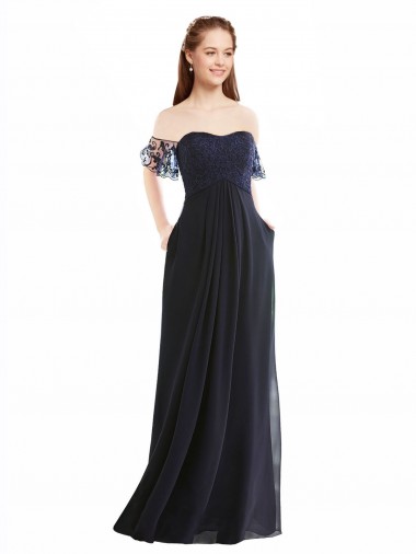 Soft Chiffon & Lace V-Neck A-Line Dark Navy Formal Dress / Bridesmaid Dress Manchester