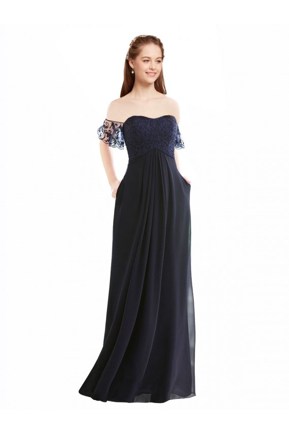 Soft Chiffon & Lace V-Neck A-Line Dark Navy Formal Dress / Bridesmaid Dress Manchester