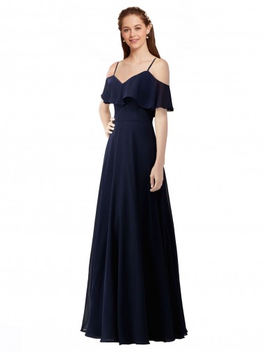 Soft Chiffon V-Neck A-Line Dark Navy Bridesmaid Dress Manchester
