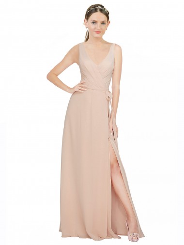Luxe Chiffon V-Neck A-Line Pink Bridesmaid Dress / Evening Dress Manchester