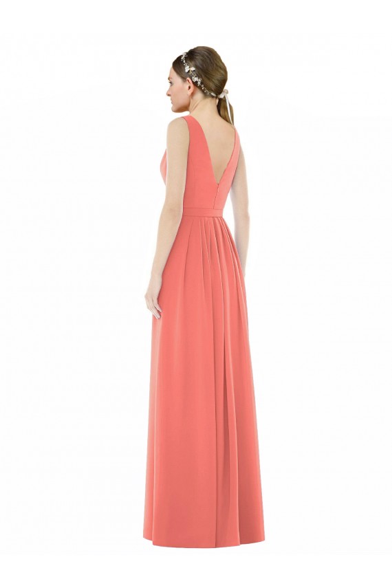 Soft Chiffon V-Neck V-Back A-Line Coral Bridesmaid Dress Manchester