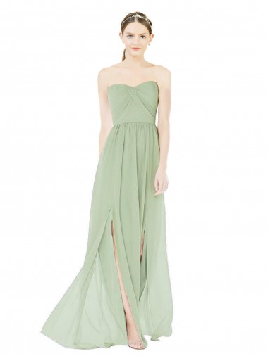 Soft Chiffon Strapless Low Back A-Line Sage Semi Formal Evening Dress / Bridesmaid Dress Manchester