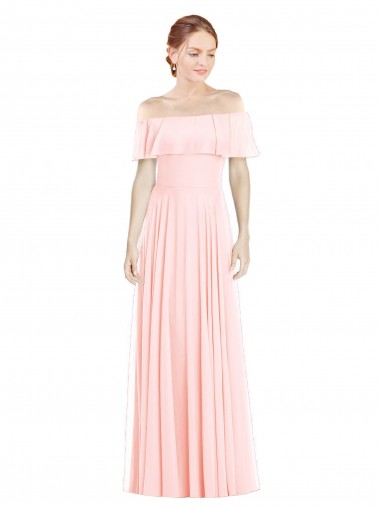 Soft Chiffon Square Neck A-Line Pink Formal Bridesmaid Dress Manchester