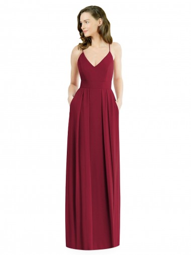 Soft Chiffon V-Neck Open Back A-Line Burgundy Semi Formal Evening Dress / Bridesmaid Dress Manchester