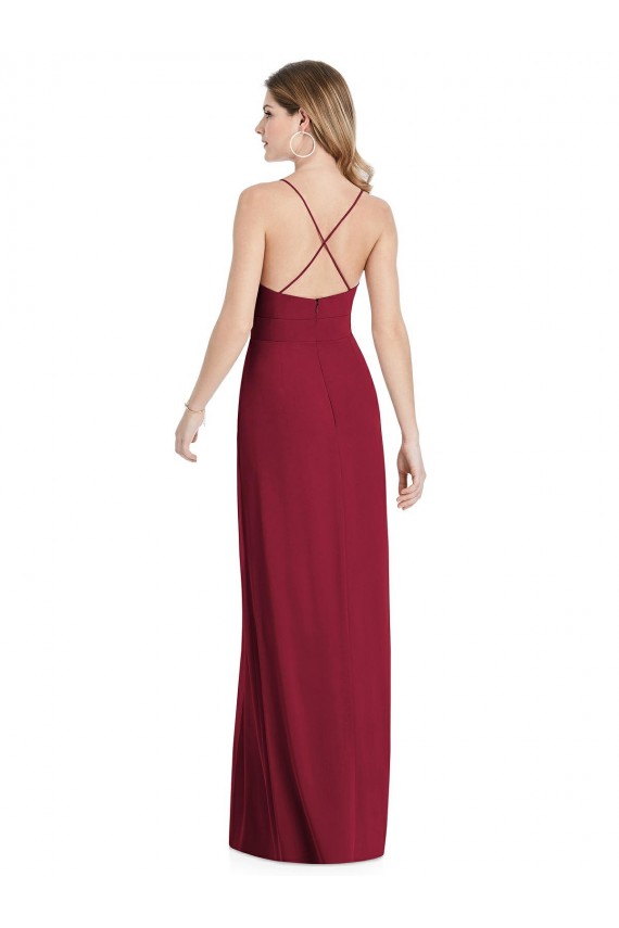 Soft Chiffon V-Neck Open Back A-Line Burgundy Semi Formal Evening Dress / Bridesmaid Dress Manchester