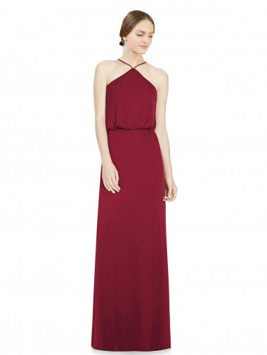 Soft Chiffon Halter Neck Open Back A-Line Burgundy Bridesmaid Dress Manchester