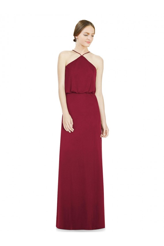 Soft Chiffon Halter Neck Open Back A-Line Burgundy Bridesmaid Dress Manchester