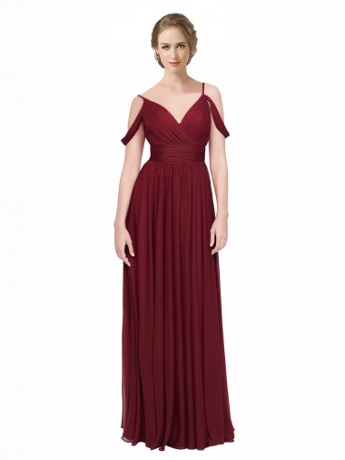 Chiffon Spaghetti Straps Low Back A-Line Burgundy Bridesmaid Dress / Evening Dress Manchester