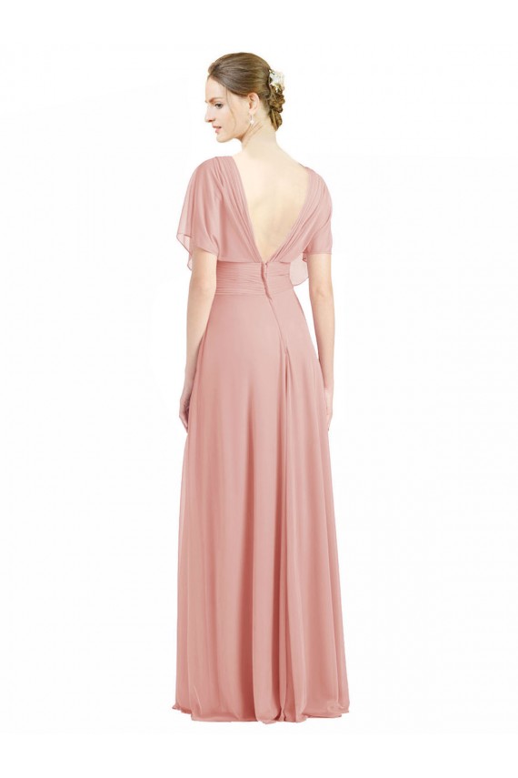 Soft Chiffon V-Neck V-Back A-Line Bliss Pink Bridesmaid Dress / Formal Dress Manchester