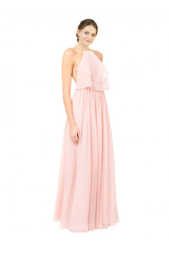Soft Chiffon Halter Neck Open Back A-Line Pink Formal Dress / Bridesmaid Dress Manchester