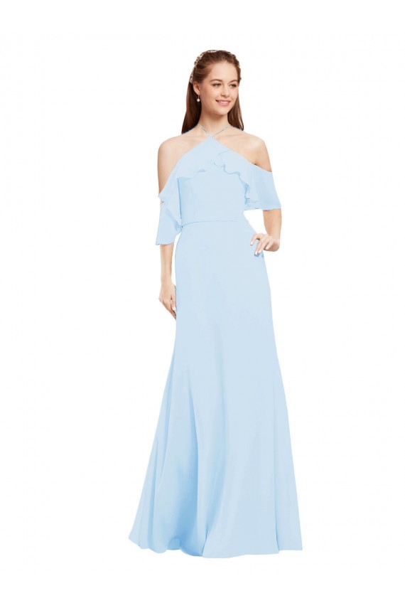 Soft Chiffon Halter Neck A-Line Light Sky Blue Formal Dress / Bridesmaid Dress Manchester