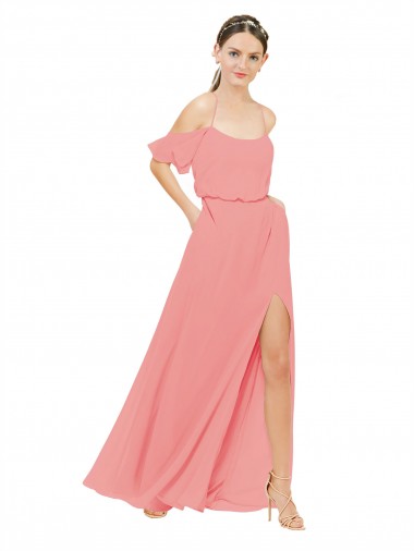 Soft Chiffon Off the Shoulder A-Line Watermelon Bridesmaid Dress Manchester