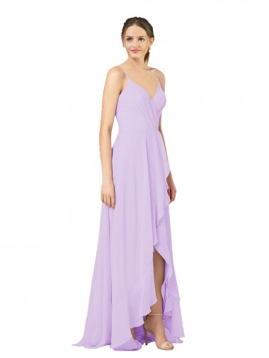 Soft Chiffon V-Neck Open Back Sheath Lilac High Low Bridesmaid Dress Manchester