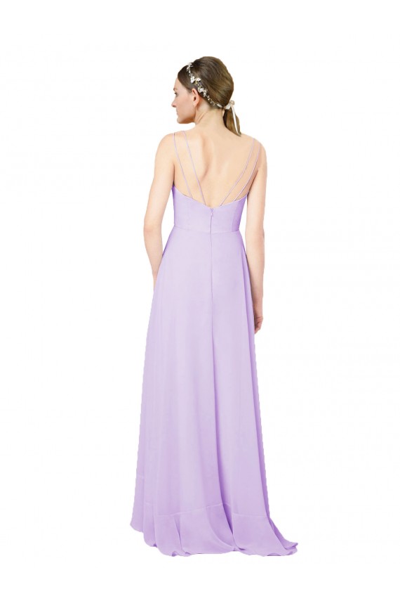 Soft Chiffon V-Neck Open Back Sheath Lilac High Low Bridesmaid Dress Manchester