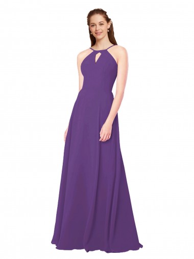 Soft Chiffon High Neck Sheath Plum Purple Bridesmaid Dress Manchester